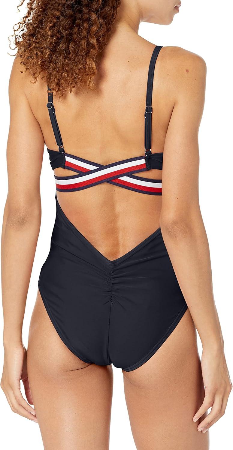 imageTommy Hilfiger Womens Classic VNeck One Piece SwimsuitSky Captain Multi