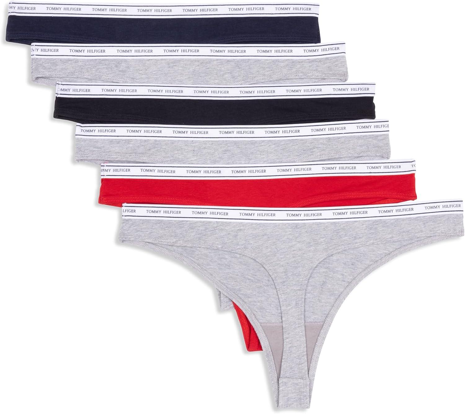 imageTommy Hilfiger Womens Cotton Thong Underwear 6 PackHeather Grey Navy Red Grey Black Red