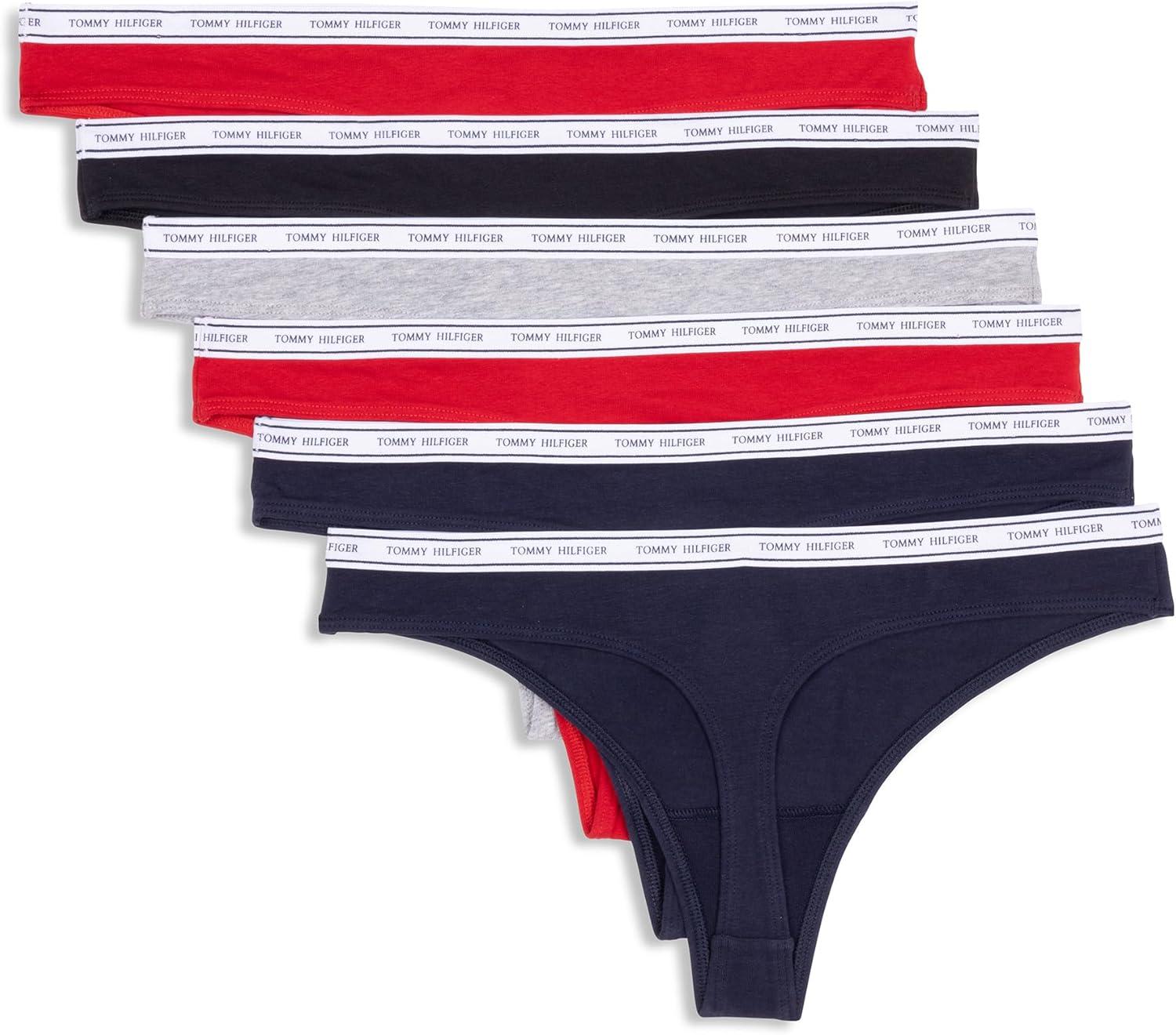 imageTommy Hilfiger Womens Cotton Thong Underwear 6 PackNavy Red Grey Black Grey Navy