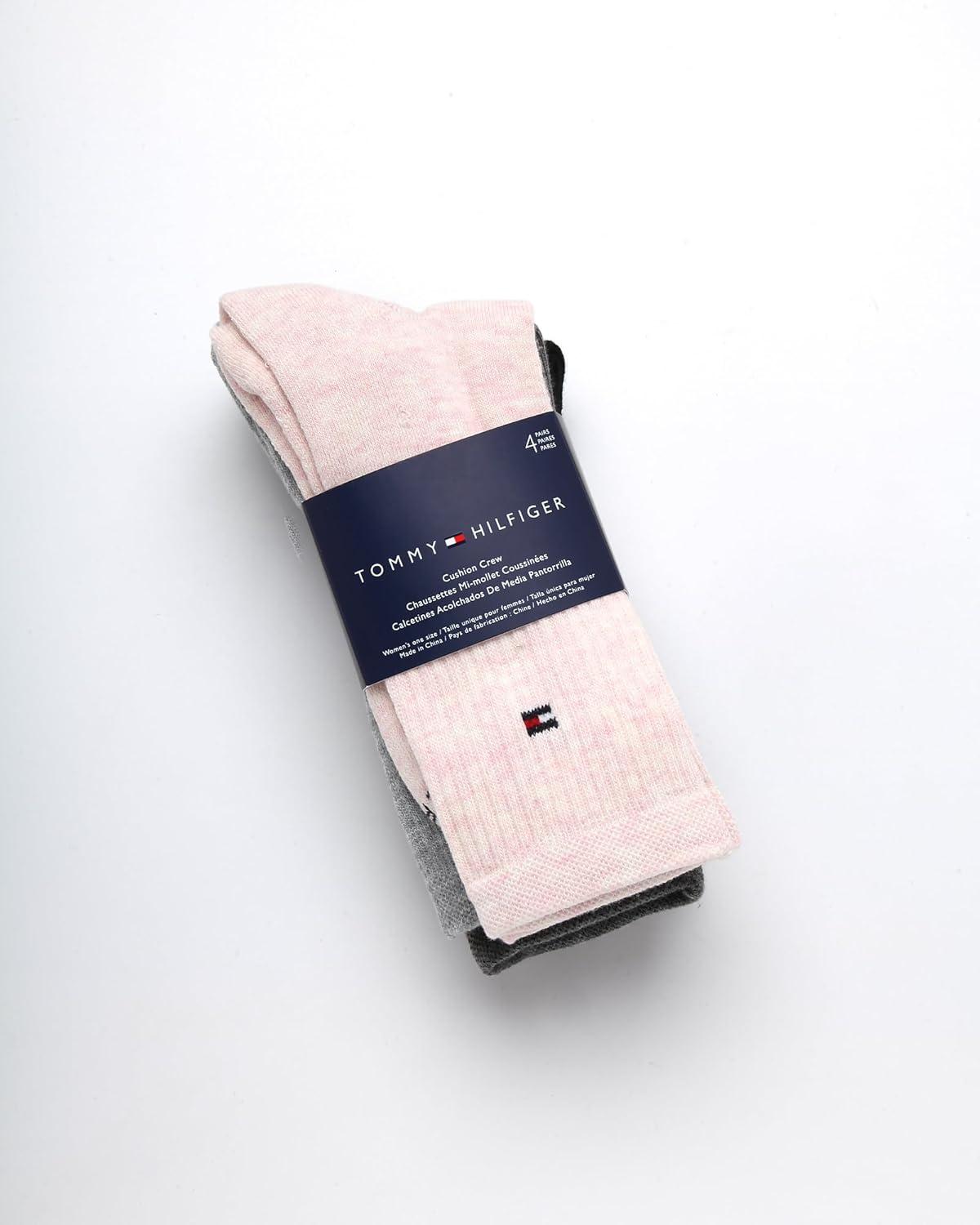 imageTommy Hilfiger Womens Crew Socks 4 Pack Moisture Wicking Breathable Athletic Casual Crew Socks for Women Sizes 410Rose Smoke Heather Assorted