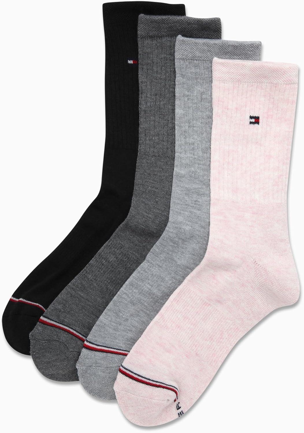 imageTommy Hilfiger Womens Crew Socks 4 Pack Moisture Wicking Breathable Athletic Casual Crew Socks for Women Sizes 410Rose Smoke Heather Assorted