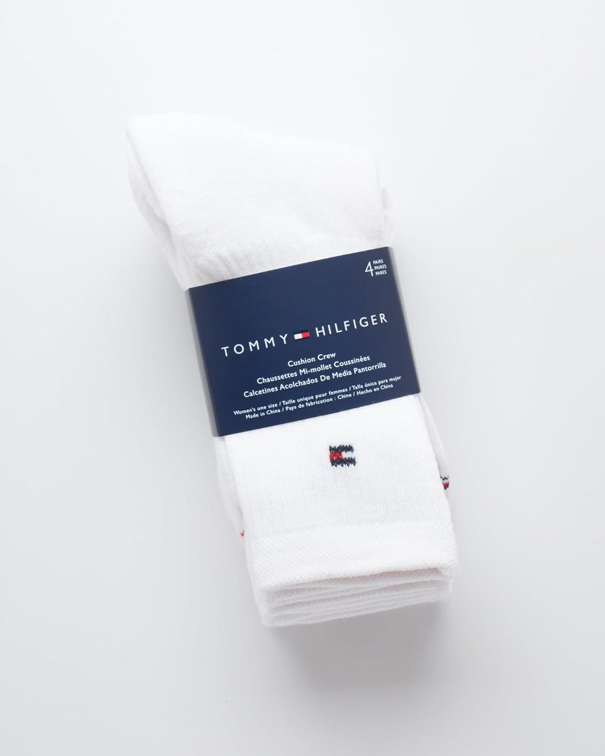 imageTommy Hilfiger Womens Crew Socks 4 Pack Moisture Wicking Breathable Athletic Casual Crew Socks for Women Sizes 410White Logo