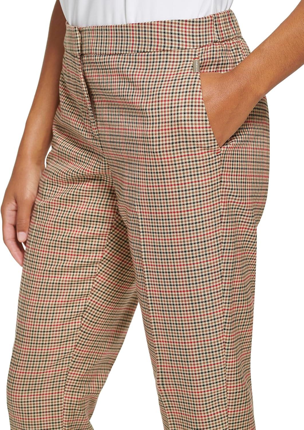 imageTommy Hilfiger Womens High Rise Houndstooth Ankle Casual Trouser PantsChili Pepper Multi