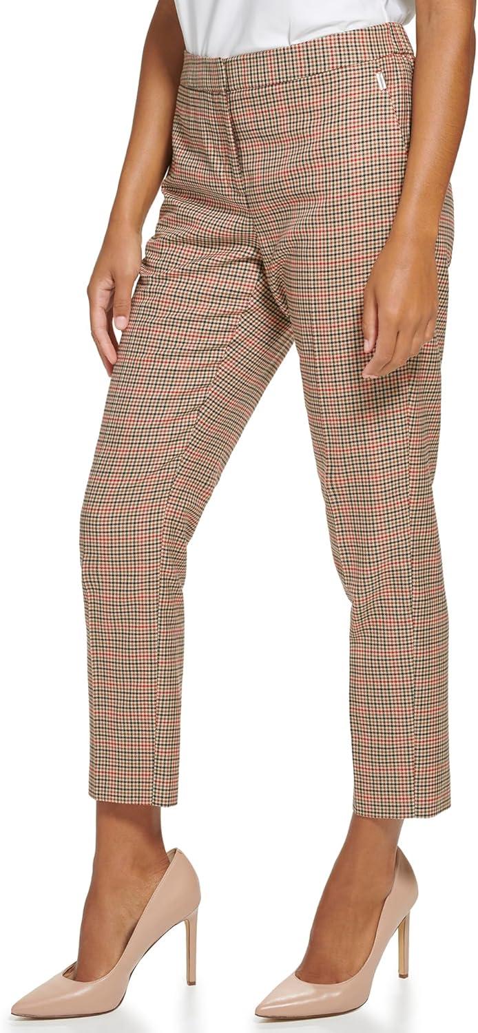 imageTommy Hilfiger Womens High Rise Houndstooth Ankle Casual Trouser PantsChili Pepper Multi