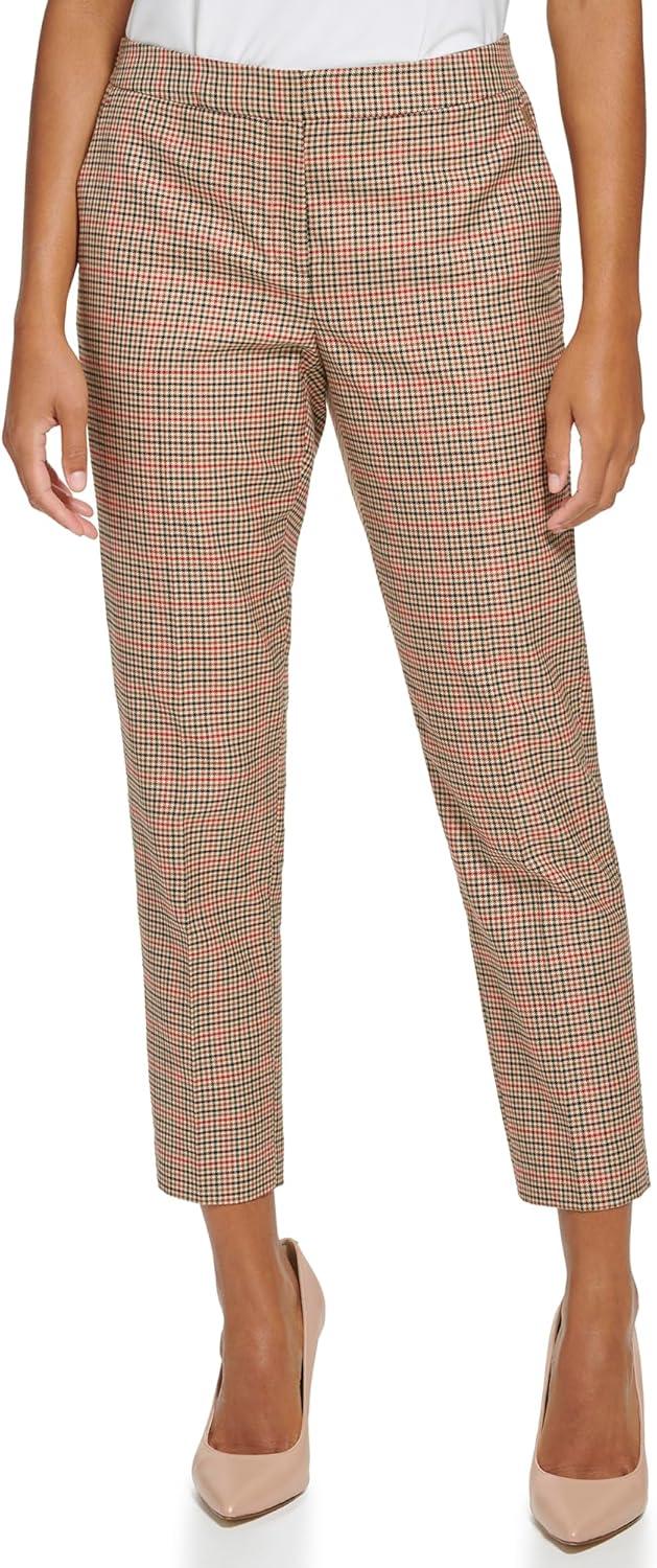 imageTommy Hilfiger Womens High Rise Houndstooth Ankle Casual Trouser PantsChili Pepper Multi