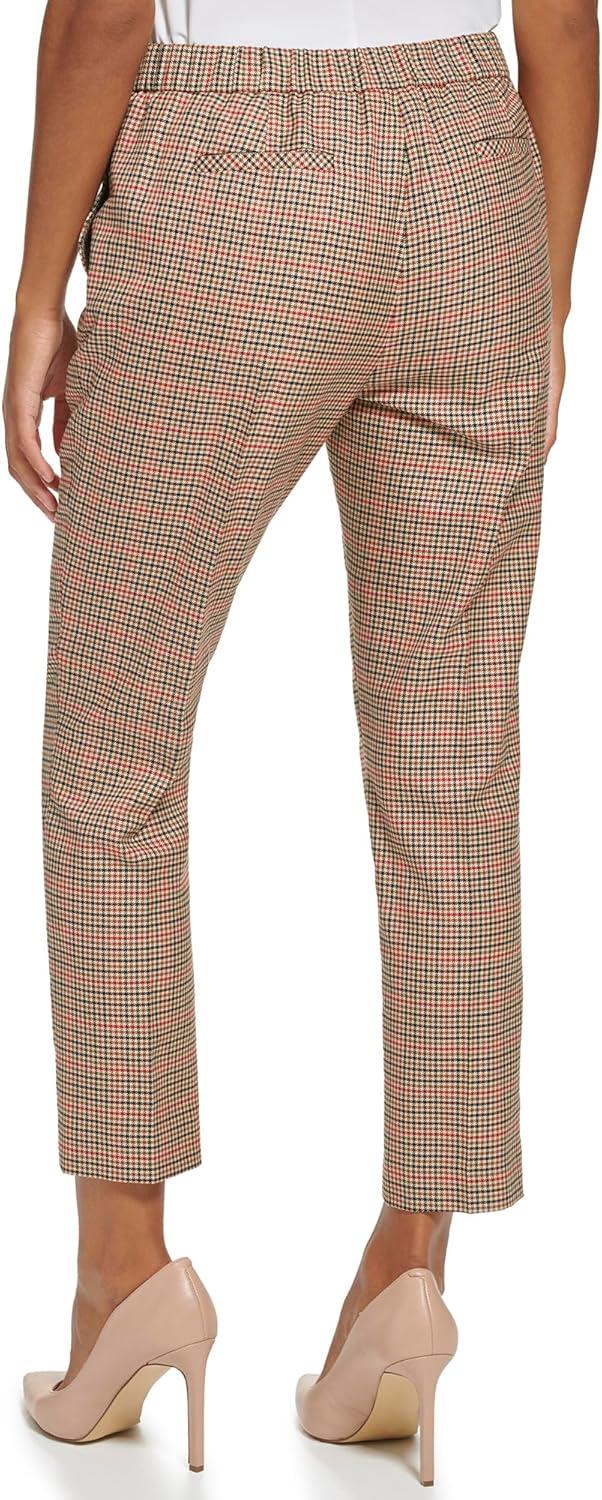 imageTommy Hilfiger Womens High Rise Houndstooth Ankle Casual Trouser PantsChili Pepper Multi