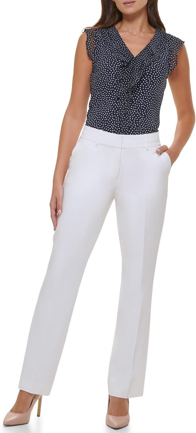 imageTommy Hilfiger Womens High Rise Houndstooth Ankle Casual Trouser PantsIvory