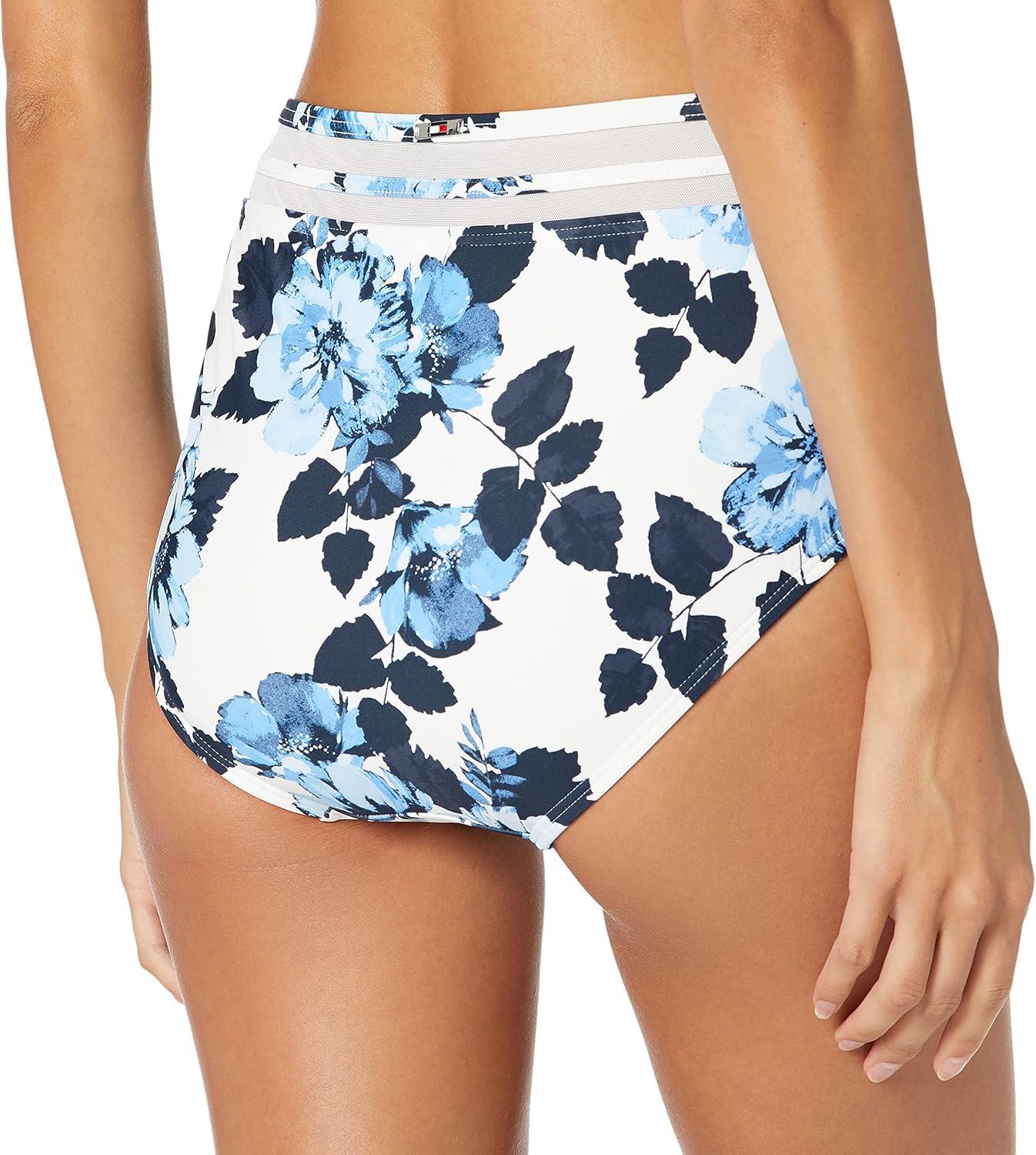 imageTommy Hilfiger Womens High Waisted Full Coverage Bikini BottomBlueWhite Floral