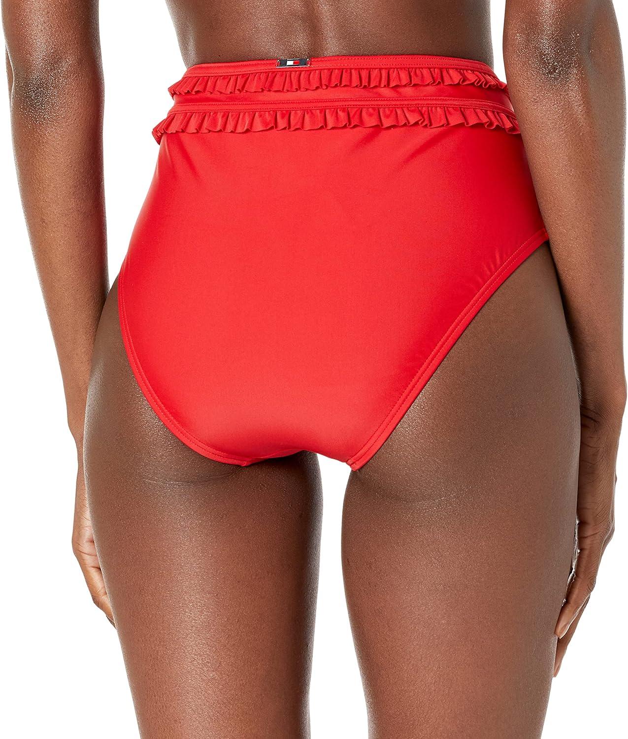 imageTommy Hilfiger Womens High Waisted Full Coverage Bikini BottomScarlet Ruffle