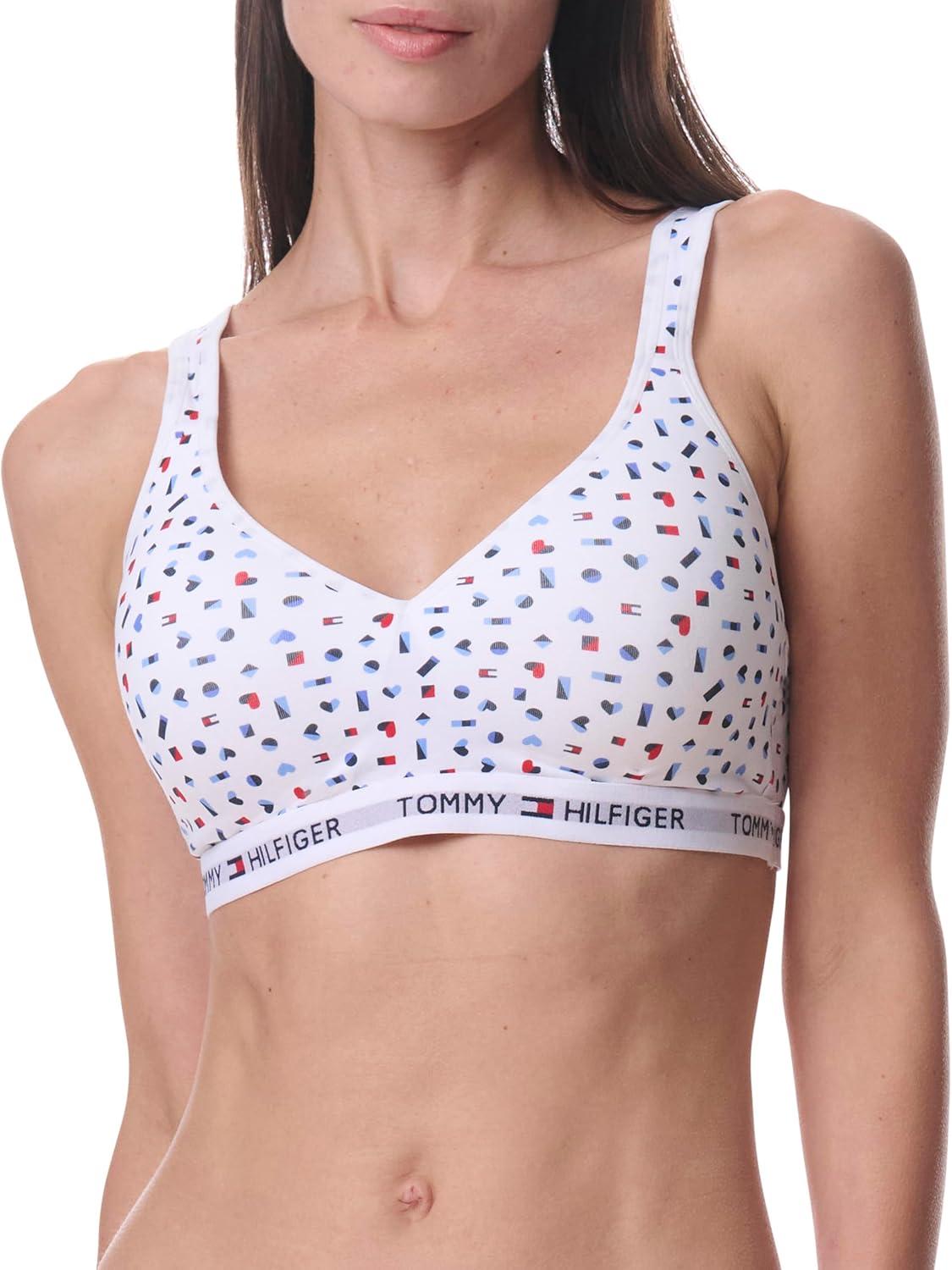 imageTommy Hilfiger Womens Light Lift Classic Cotton Bralette BraBright White W Flag