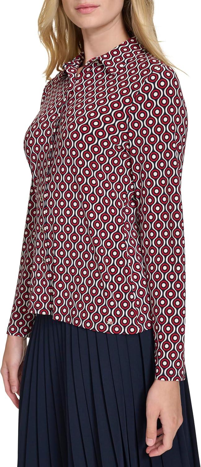imageTommy Hilfiger Womens Long Sleeve Collared Button Front TopMidnight Multi