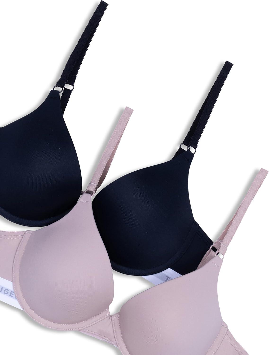 imageTommy Hilfiger Womens Microfiber Pushup Bra with Underwire 2PackBalanced BeigeBlack