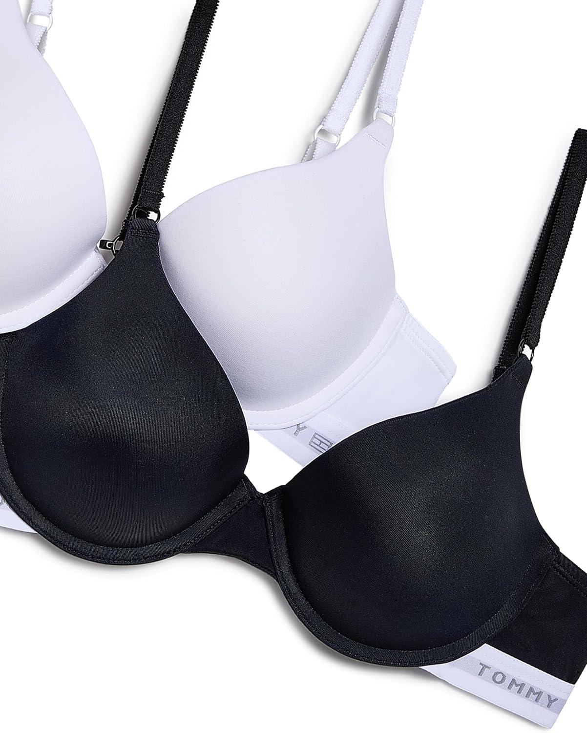 imageTommy Hilfiger Womens Microfiber Pushup Bra with Underwire 2PackBright White Black