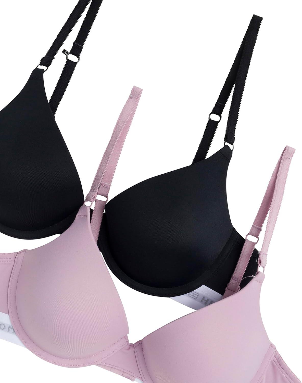 imageTommy Hilfiger Womens Microfiber Pushup Bra with Underwire 2PackDawn PinkBlack