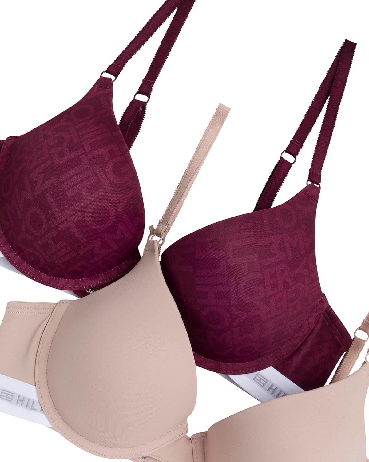 imageTommy Hilfiger Womens Microfiber Pushup Bra with Underwire 2PackTh LettersBalanced Beige