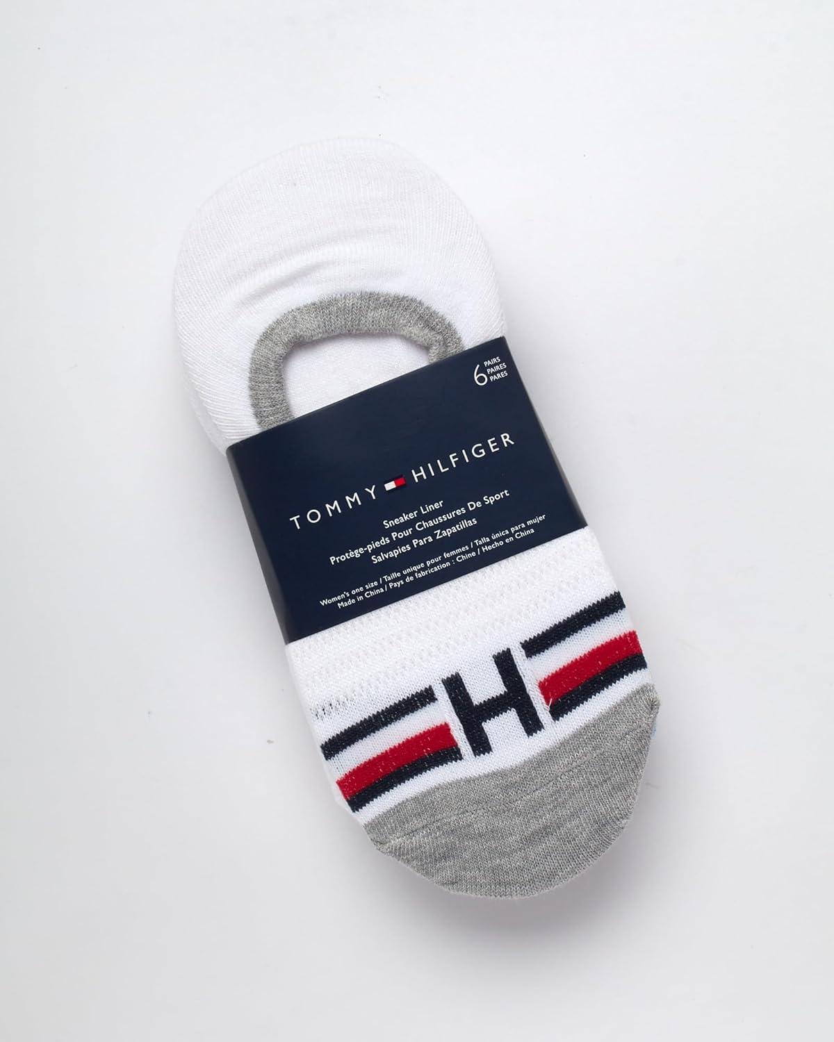 imageTommy Hilfiger Womens No Show Socks 6 Pack Cotton Blend Ankle Socks for Women Ultra Low Cut Liners for Loafers ampamp SneakersWhite Monogram