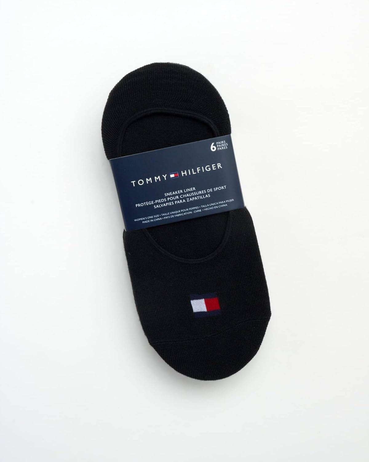 imageTommy Hilfiger Womens No Show Socks 6 Pack Soft Sretch Sneaker Liner Low Cut Ankle Socks with NoSlip Heel Size 410Black Logo Multi