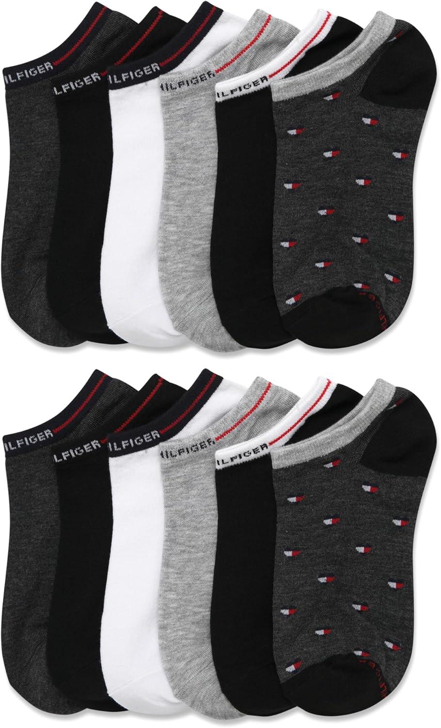 imageTommy Hilfiger Womens No Show Socks 12 Pack Cotton Blend Lightweight Athletic Performance Cushioned Running Socks for WomenBlueBlackWhite