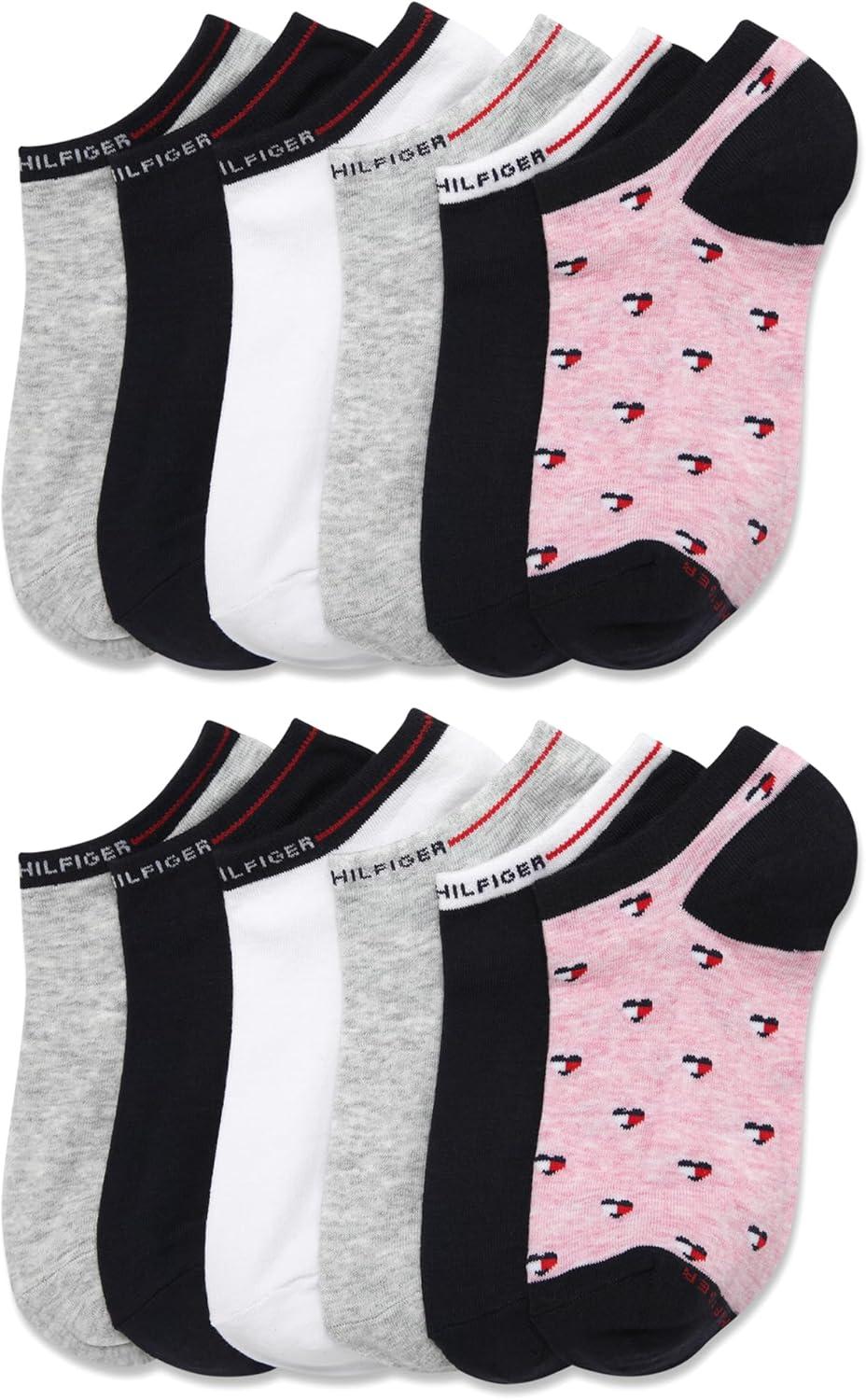 imageTommy Hilfiger Womens No Show Socks 12 Pack Cotton Blend Lightweight Athletic Performance Cushioned Running Socks for WomenPink Multi