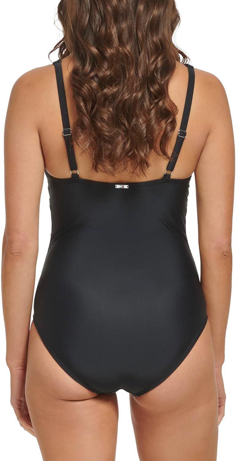 imageTommy Hilfiger Womens One Piece Keyhole Ring Detail SwimsuitBlack