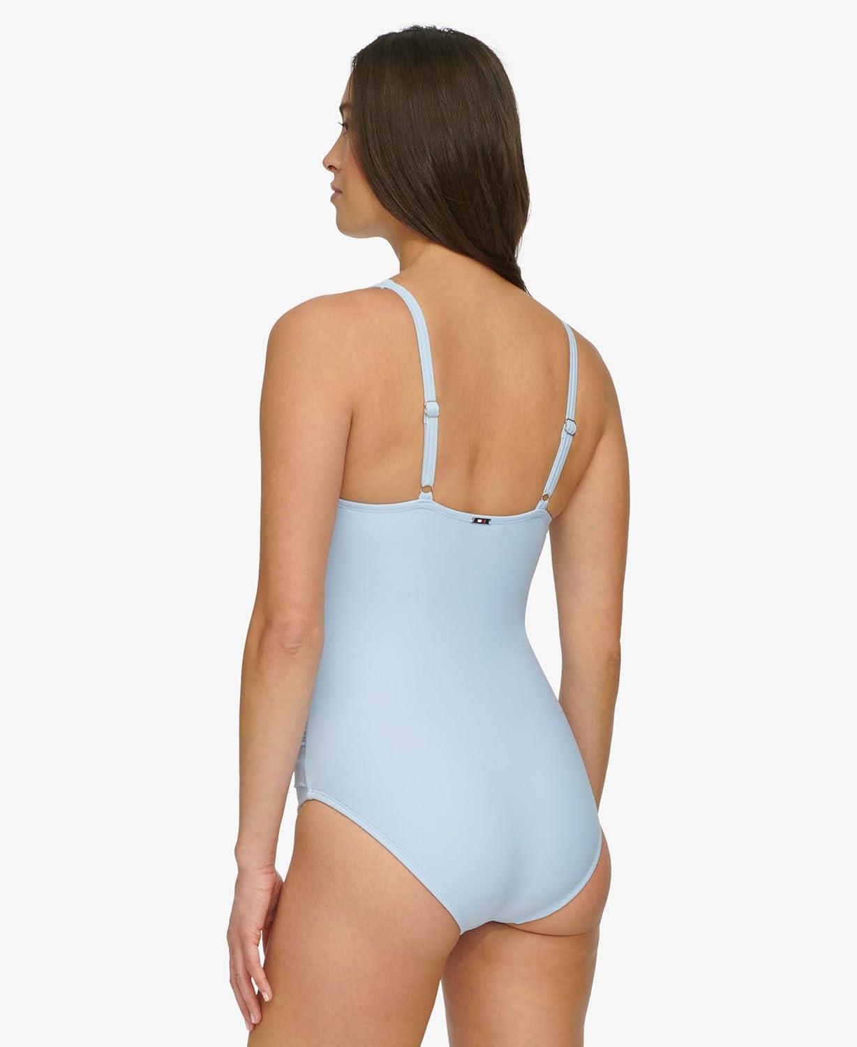 imageTommy Hilfiger Womens One Piece Keyhole Ring Detail SwimsuitChambray