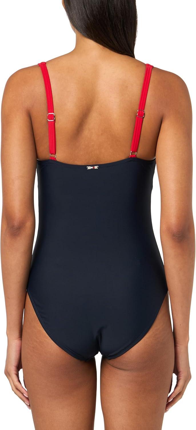 imageTommy Hilfiger Womens One Piece Keyhole Ring Detail SwimsuitColor Block