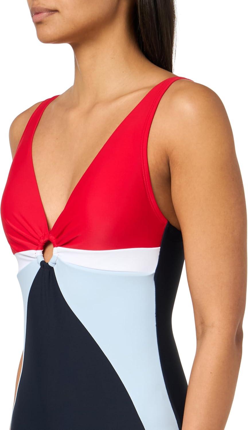 imageTommy Hilfiger Womens One Piece Keyhole Ring Detail SwimsuitColor Block