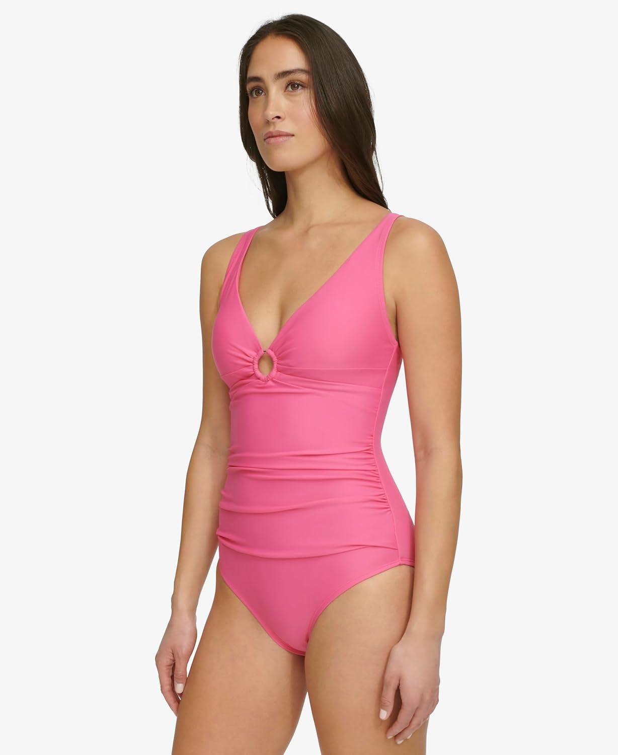imageTommy Hilfiger Womens One Piece Keyhole Ring Detail SwimsuitPink