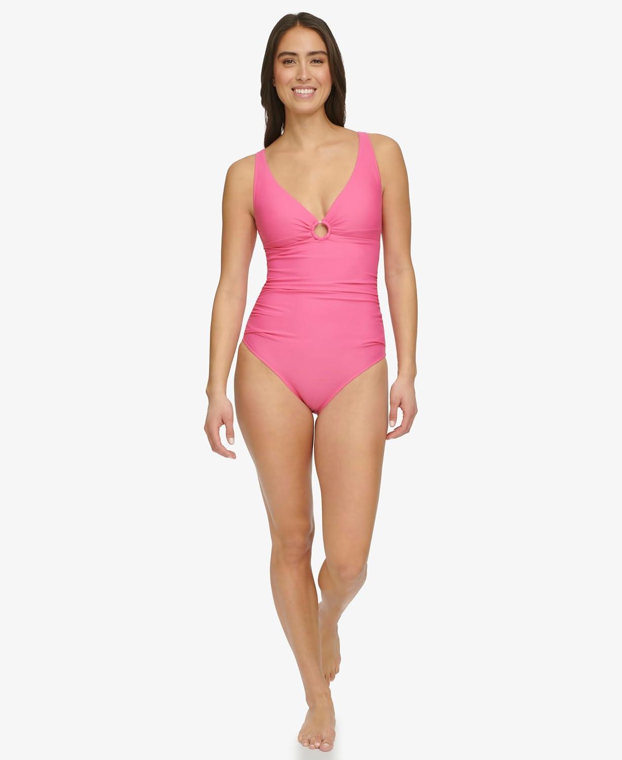 imageTommy Hilfiger Womens One Piece Keyhole Ring Detail SwimsuitPink