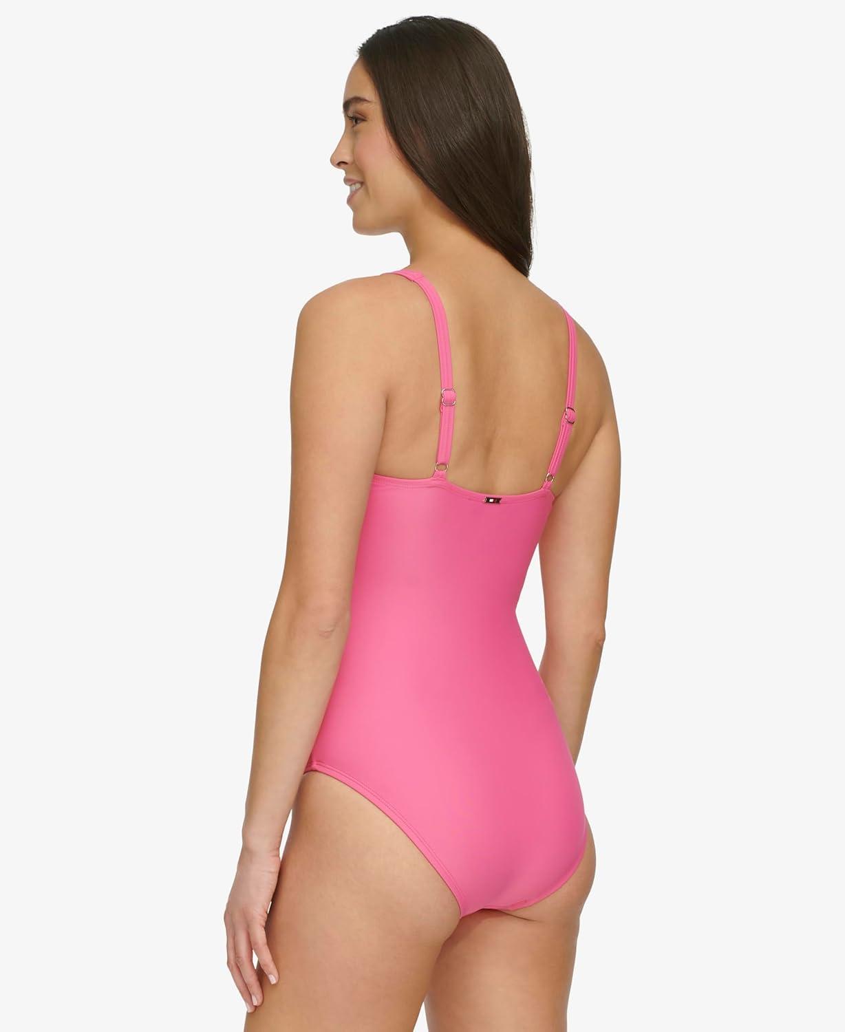 imageTommy Hilfiger Womens One Piece Keyhole Ring Detail SwimsuitPink