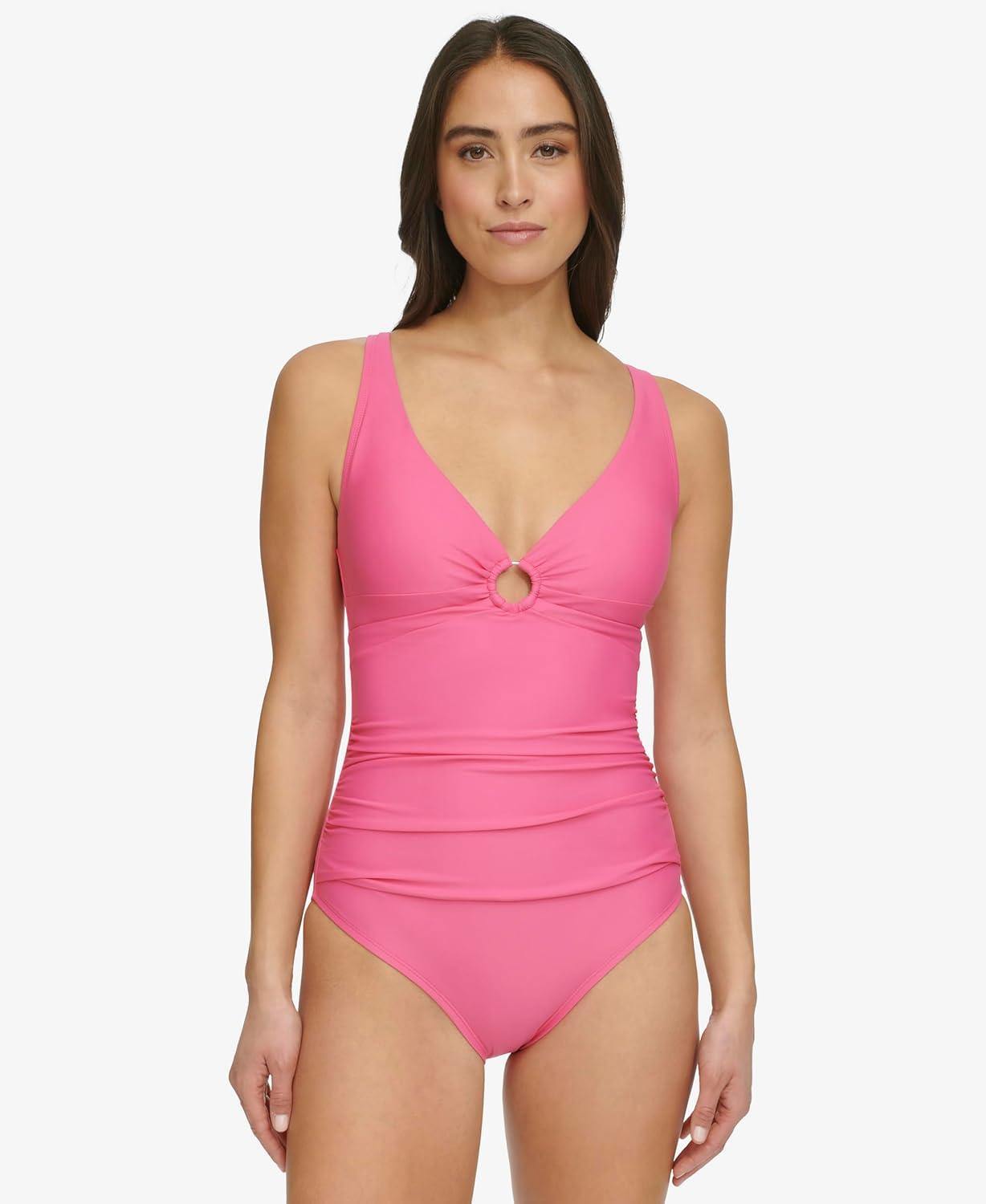imageTommy Hilfiger Womens One Piece Keyhole Ring Detail SwimsuitPink