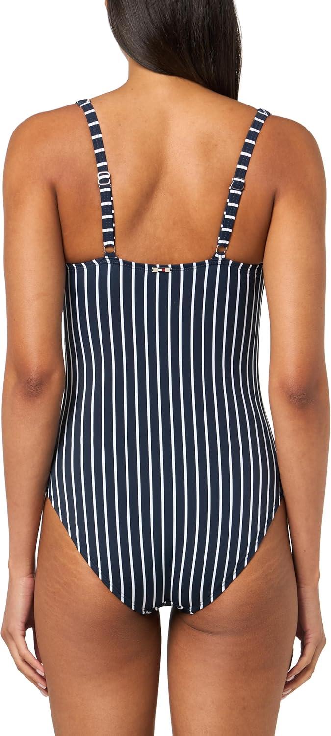 imageTommy Hilfiger Womens One Piece Keyhole Ring Detail SwimsuitSky Captain Multi