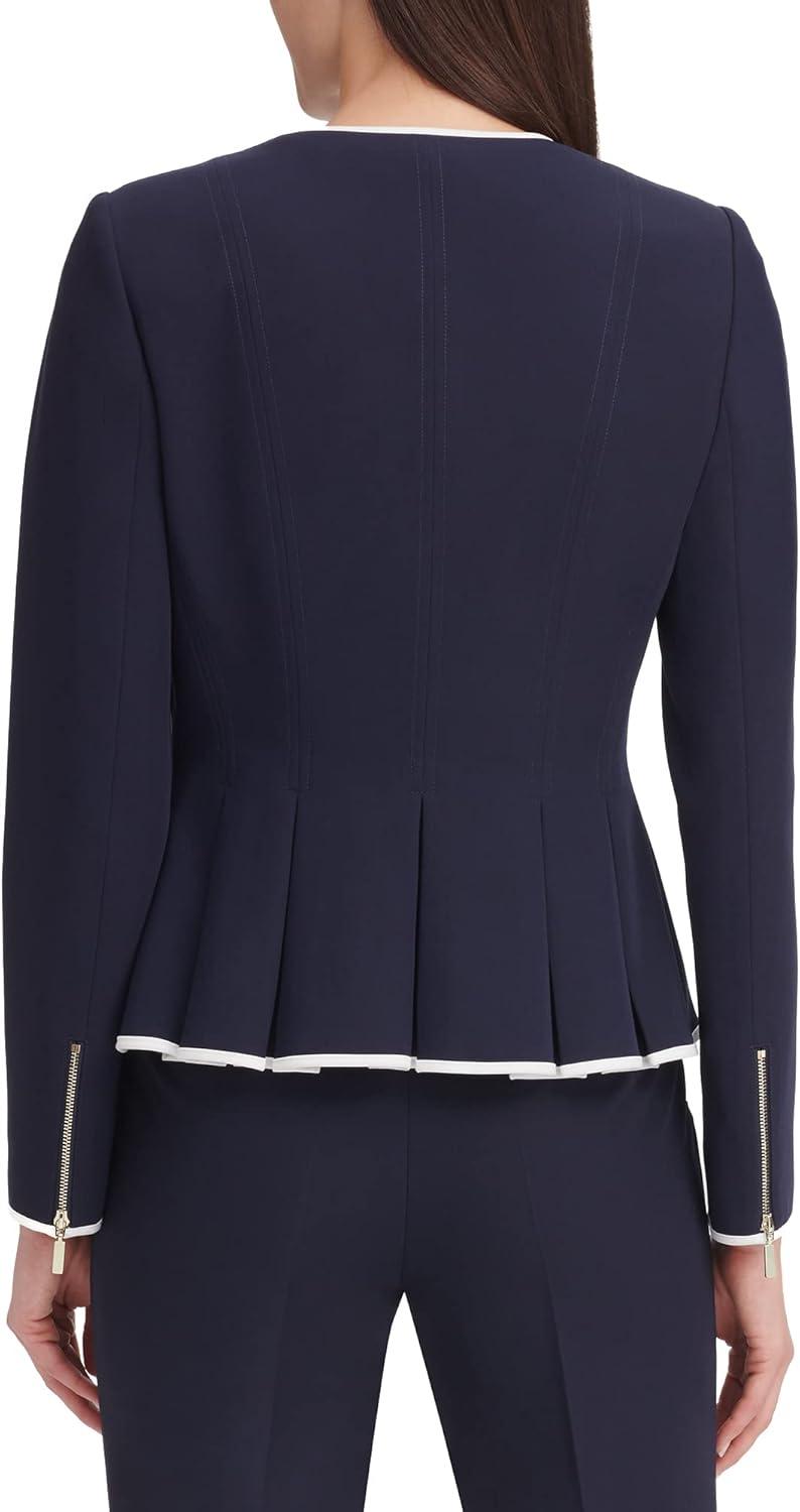 imageTommy Hilfiger Womens Peplum Collarless Zip Front Blazer JacketMidnightIvory