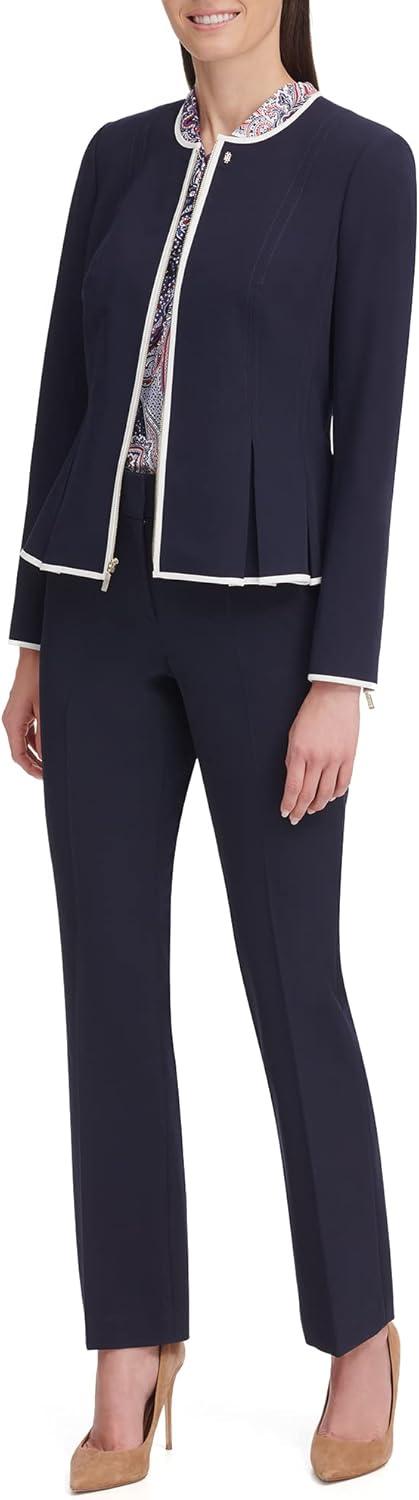 imageTommy Hilfiger Womens Peplum Collarless Zip Front Blazer JacketMidnightIvory
