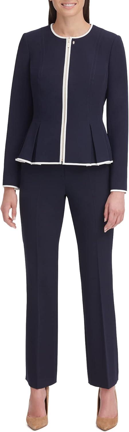 imageTommy Hilfiger Womens Peplum Collarless Zip Front Blazer JacketMidnightIvory