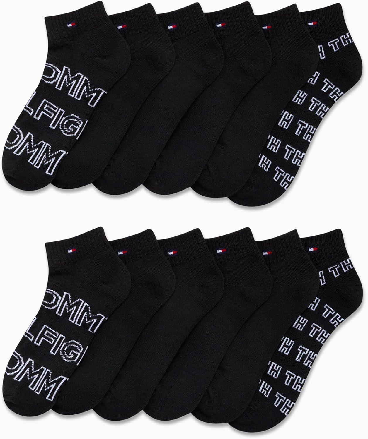 imageTommy Hilfiger Womens Quarter Socks 12 Pack Soft Cushioned Athletic Quarter Length Ankle Socks for Women Sizes 410Black