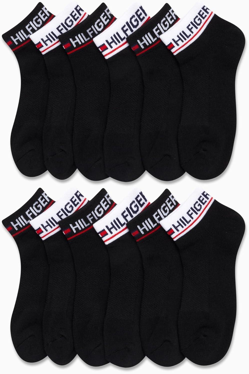 imageTommy Hilfiger Womens Quarter Socks 12 Pack Soft Cushioned Athletic Quarter Length Ankle Socks for Women Sizes 410BlackWhite
