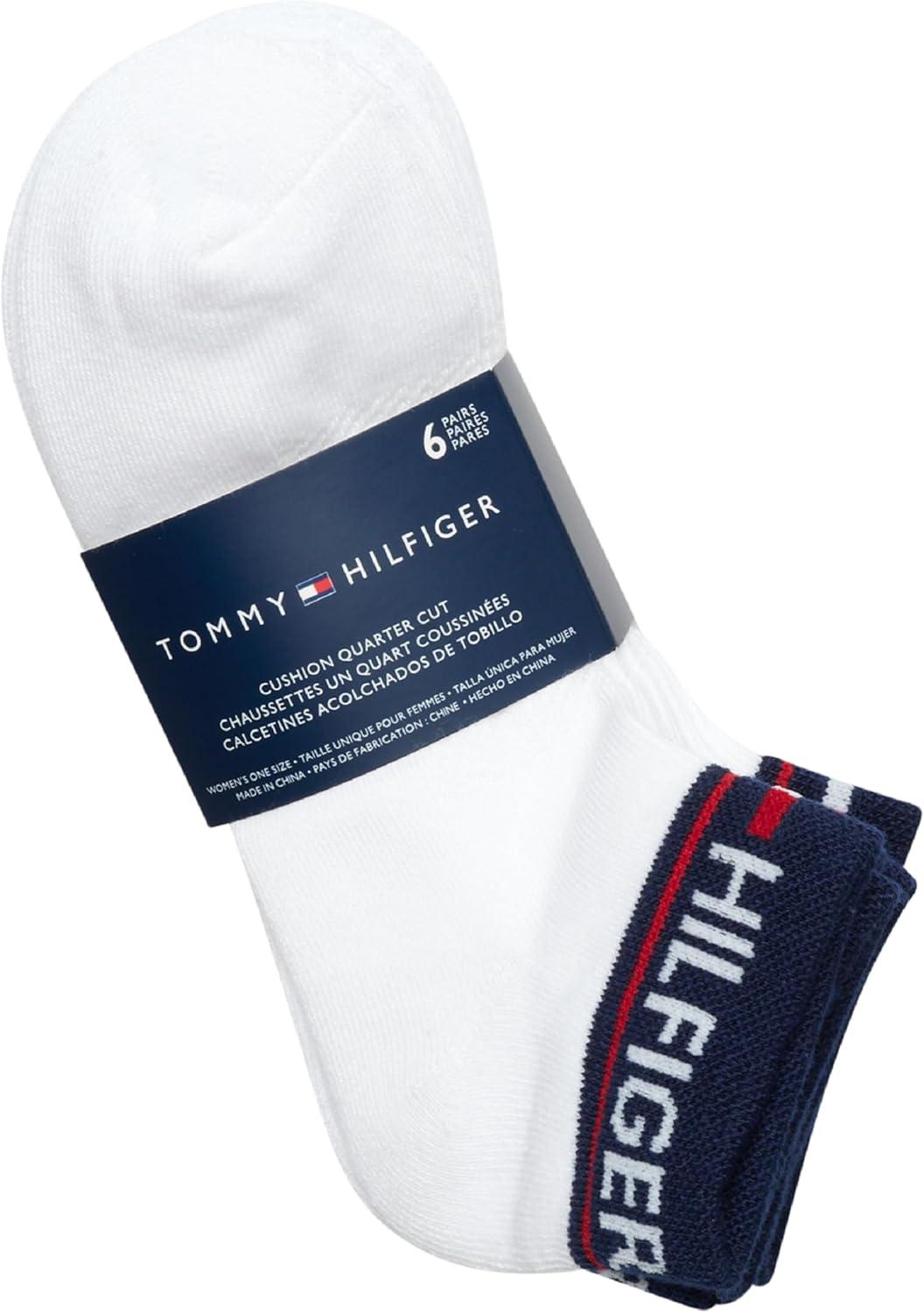 imageTommy Hilfiger Womens Quarter Socks 12 Pack Soft Cushioned Athletic Quarter Length Ankle Socks for Women Sizes 410Navy Logo