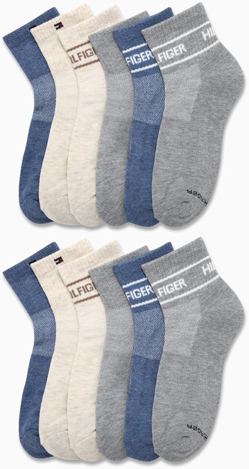 imageTommy Hilfiger Womens Quarter Socks 12 Pack Soft Cushioned Athletic Quarter Length Ankle Socks for Women Sizes 410Oatmeal Heather