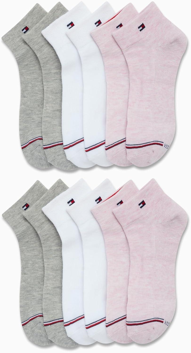 imageTommy Hilfiger Womens Quarter Socks 12 Pack Soft Cushioned Athletic Quarter Length Ankle Socks for Women Sizes 410Pink Logo