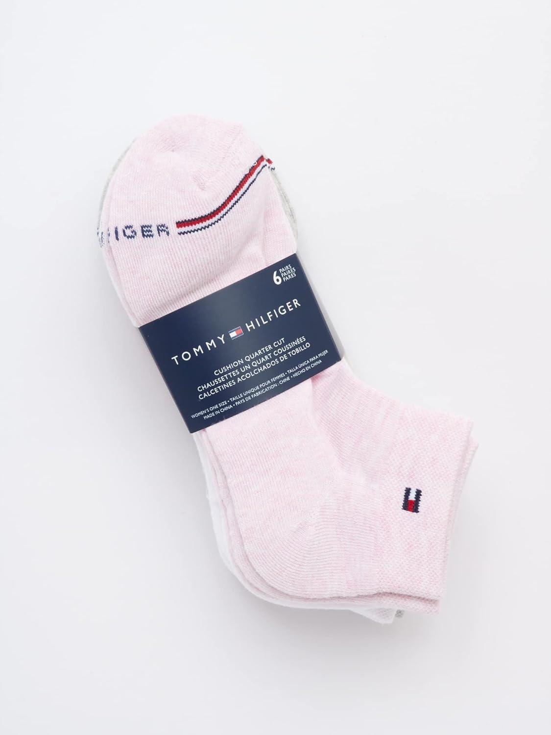 imageTommy Hilfiger Womens Quarter Socks 12 Pack Soft Cushioned Athletic Quarter Length Ankle Socks for Women Sizes 410Pink Logo