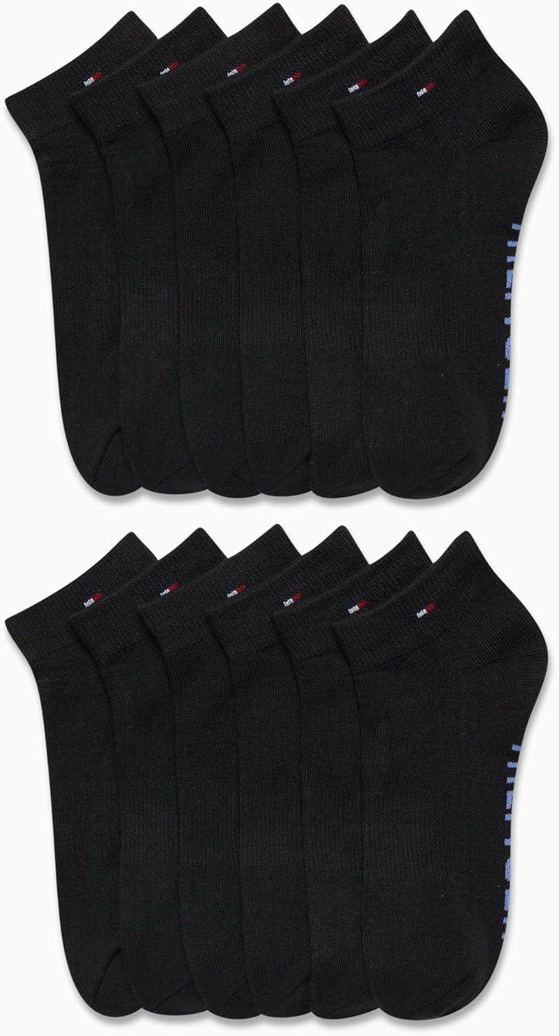 imageTommy Hilfiger Womens Quarter Socks 12 Pack Soft Cushioned Athletic Quarter Length Ankle Socks for Women Sizes 410Pure Black