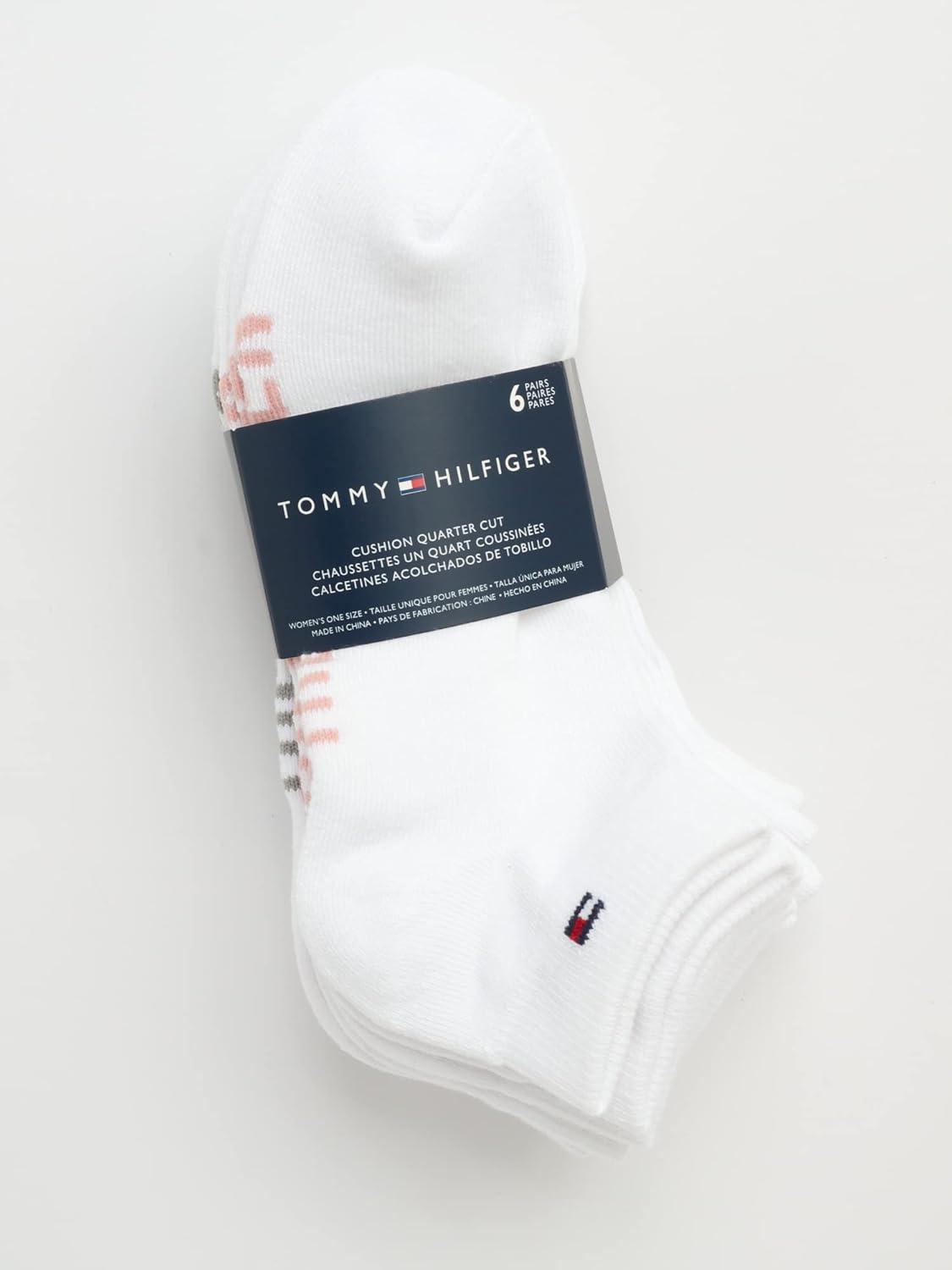 imageTommy Hilfiger Womens Quarter Socks 12 Pack Soft Cushioned Athletic Quarter Length Ankle Socks for Women Sizes 410White Logo