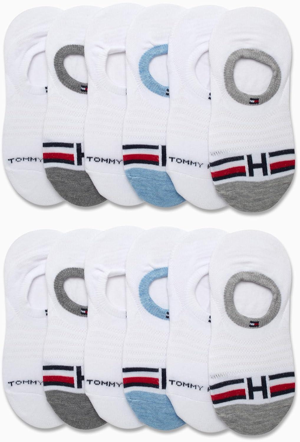 imageTommy Hilfiger Womens Show Liners 12 Pack Breathable No Show Sport Liners Thin Low Cut Socks for Women Shoe Size 410White Monogram