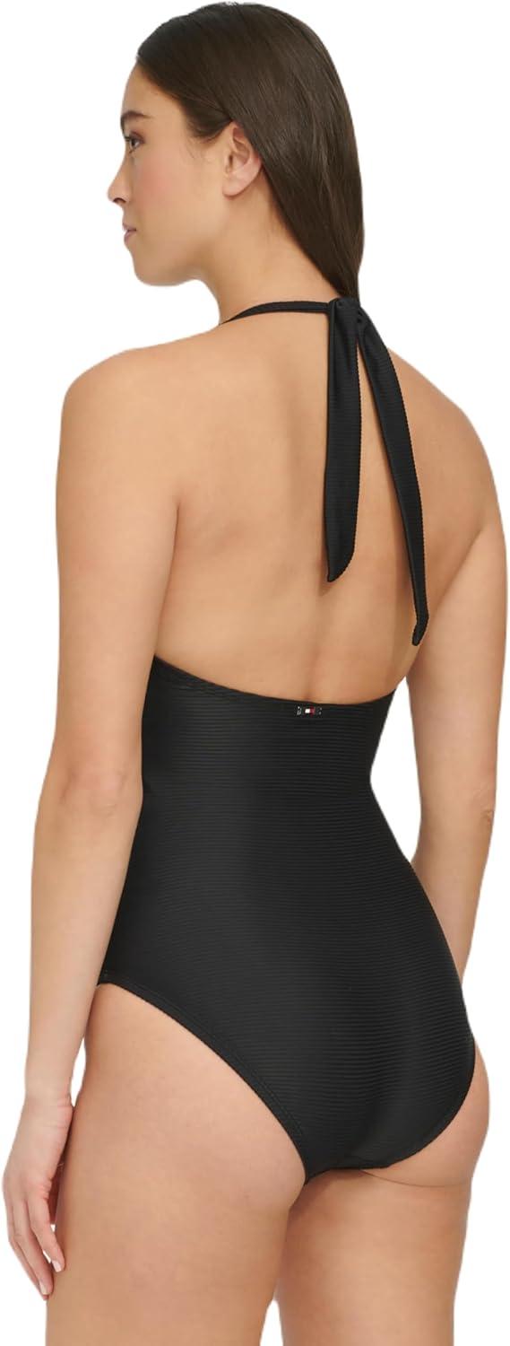 imageTommy Hilfiger Womens Stretch Tummy Control Halter Neck One Piece SwimsuitEbony