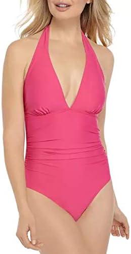 imageTommy Hilfiger Womens Stretch Tummy Control Halter Neck One Piece SwimsuitHot Pink
