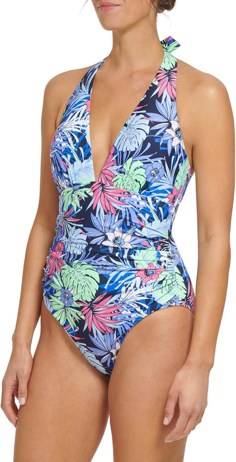 imageTommy Hilfiger Womens Stretch Tummy Control Halter Neck One Piece SwimsuitNeo Mint