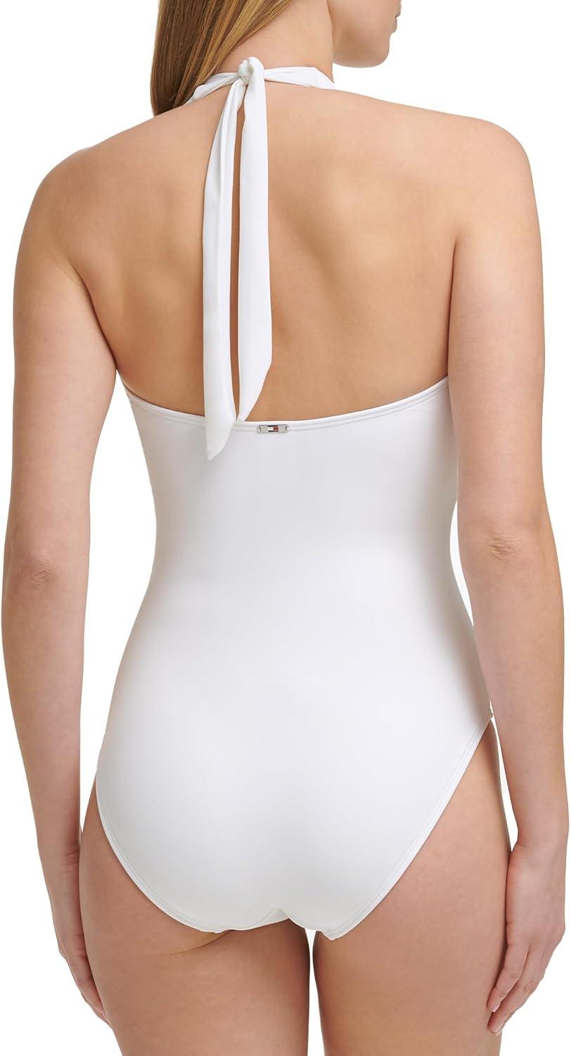 imageTommy Hilfiger Womens Stretch Tummy Control Halter Neck One Piece SwimsuitSoft White