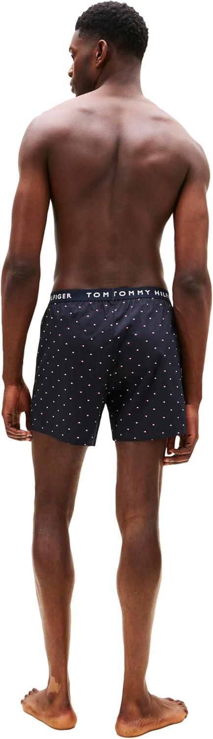 imageTommy Hilfiger mens Cotton Classic 4pack Woven BoxerDahlia Red Desert Sky Copenhagen Blue Anchor Blue W Micro Flag Print