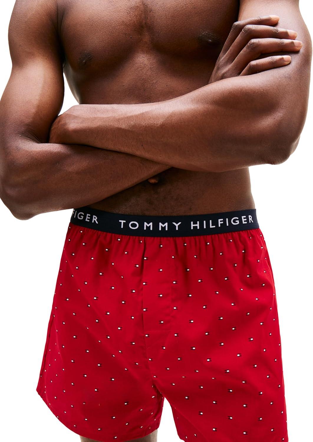 imageTommy Hilfiger mens Cotton Classic 4pack Woven BoxerGrey Micro Flag Primary Red Micro Flag Pacific Blue Micro Flag Navy Micro Flag